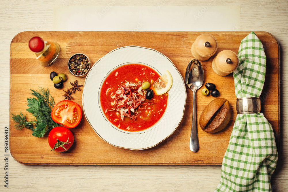 Fragrant meat soup with lemon, olives Fragrant meat soup with lemon, olives