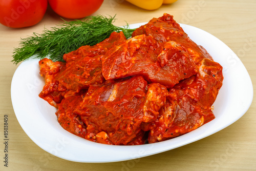 Raw marinated meat for bbq