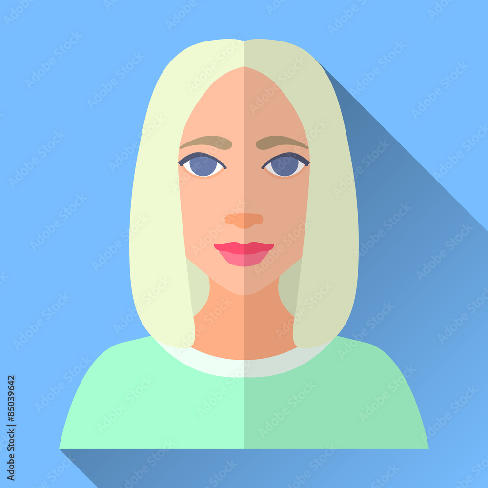 Fashionable young woman with bob haircutr, flat icon with shadow