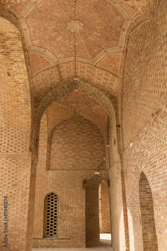 patterned brick work in the 14th century Oljeitu mausoleum in Soltaniyeh, Iran photo