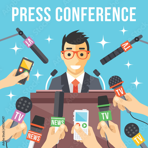 Press conference. Live report, live news concept