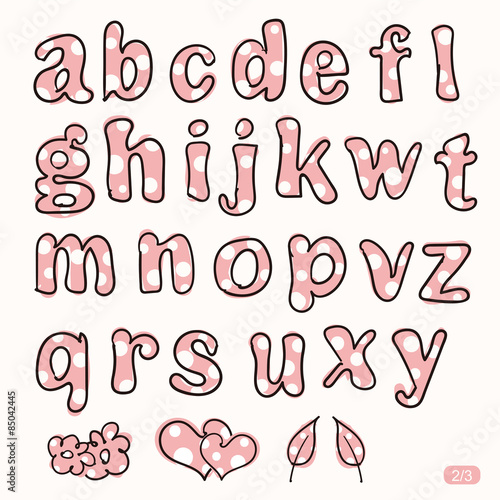 Hand drawn cute pink and white dot letters
