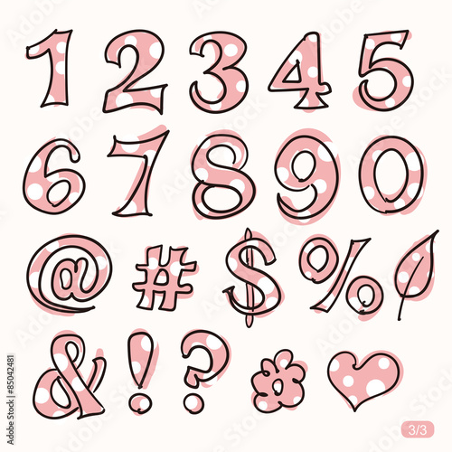 Hand drawn cute pink and white dot letters
