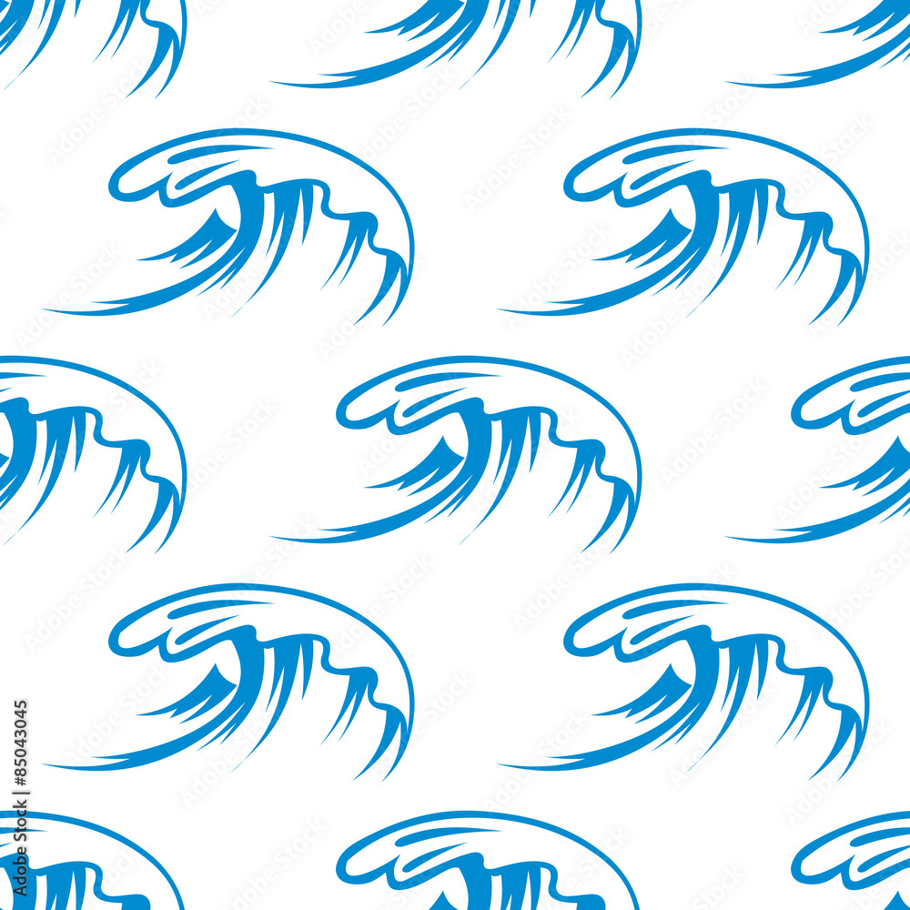Curling sea waves seamless pattern