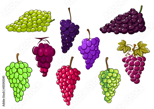 Bunches of green and red grapes