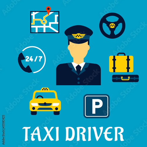 Taxi driver profession with service icons