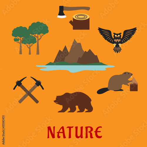 Canadian nature symbols flat icons