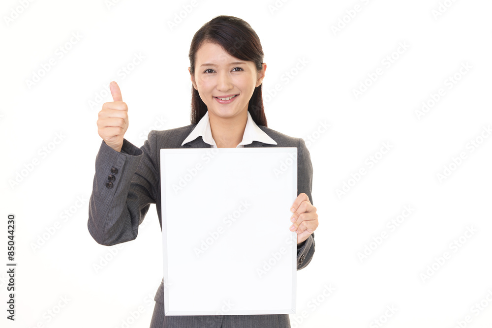 ホワイトボードを持つ女性 ホワイトボードを持つ女性