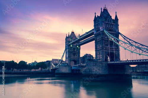 Tower Bridge in London at twilight, vintage effect