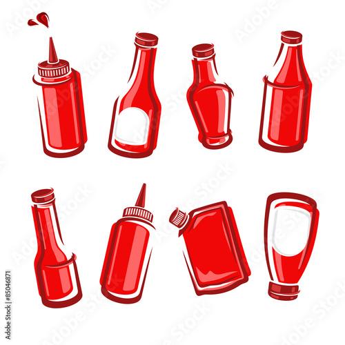 Bottles ketchup set. Vector