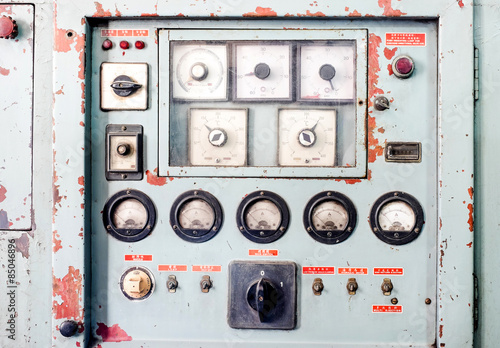 Close up Rustic control panel of old machine,grunge object photo