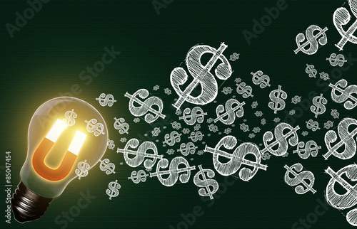Vászonkép lightbulb of good creative idea mind attract the dollar coin money business, pas