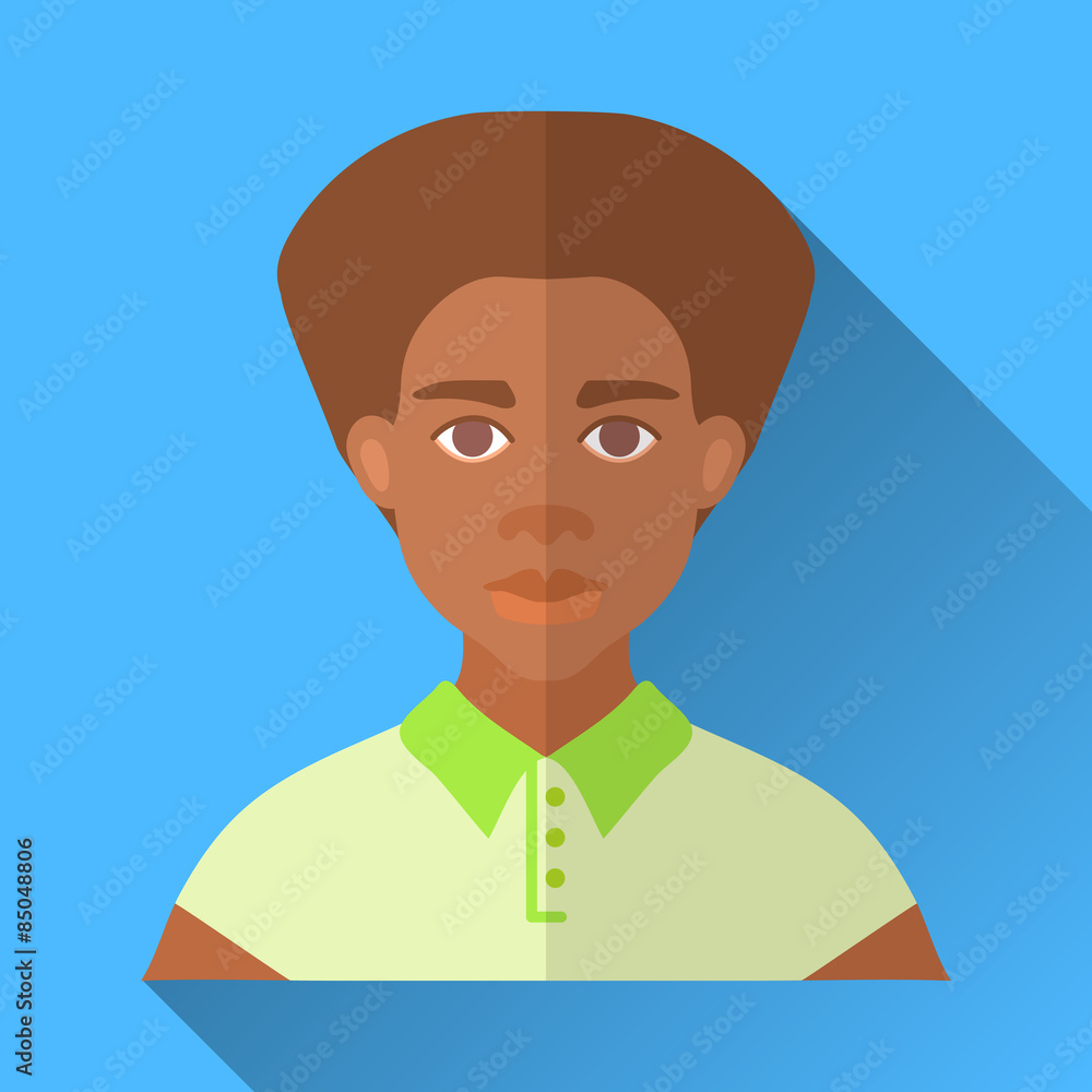 Young fashionable hipster african american man, square flat icon Young fashionable hipster african american man, square flat icon