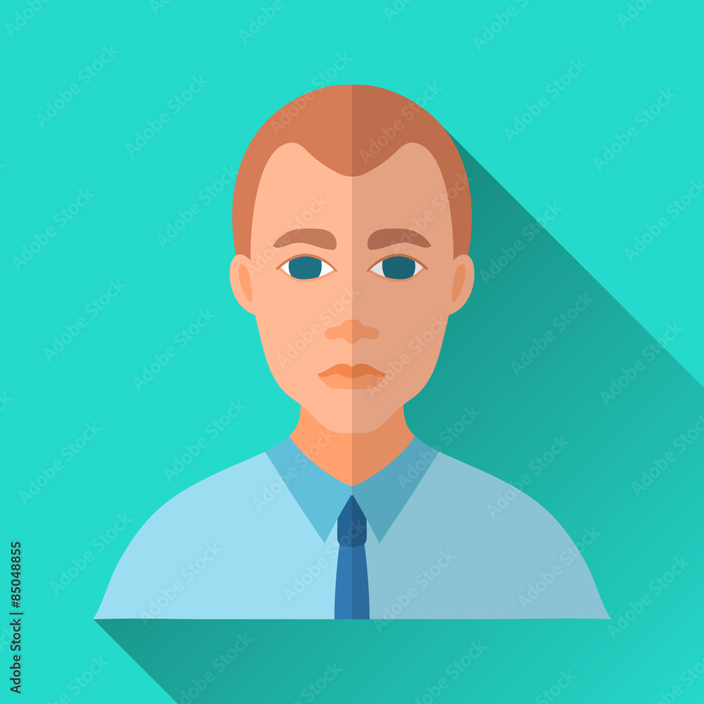 Businessman in blue shirt, square flat icon