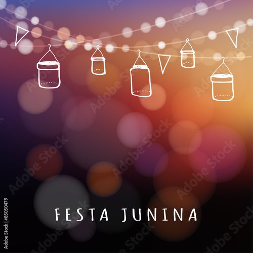 Brazilian june party, midsummer celebration, summer garden party, vector