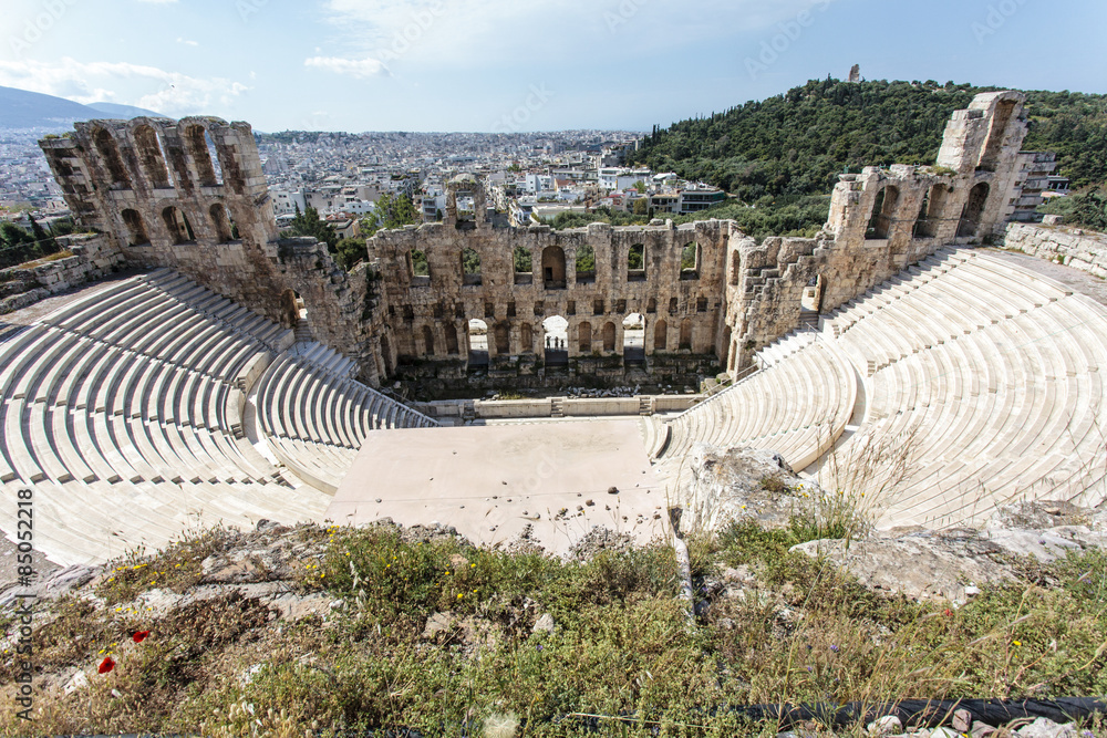 Interior of the ancient Greek theater Odeon of Herodes Atticus in Athens, Greece, Europe