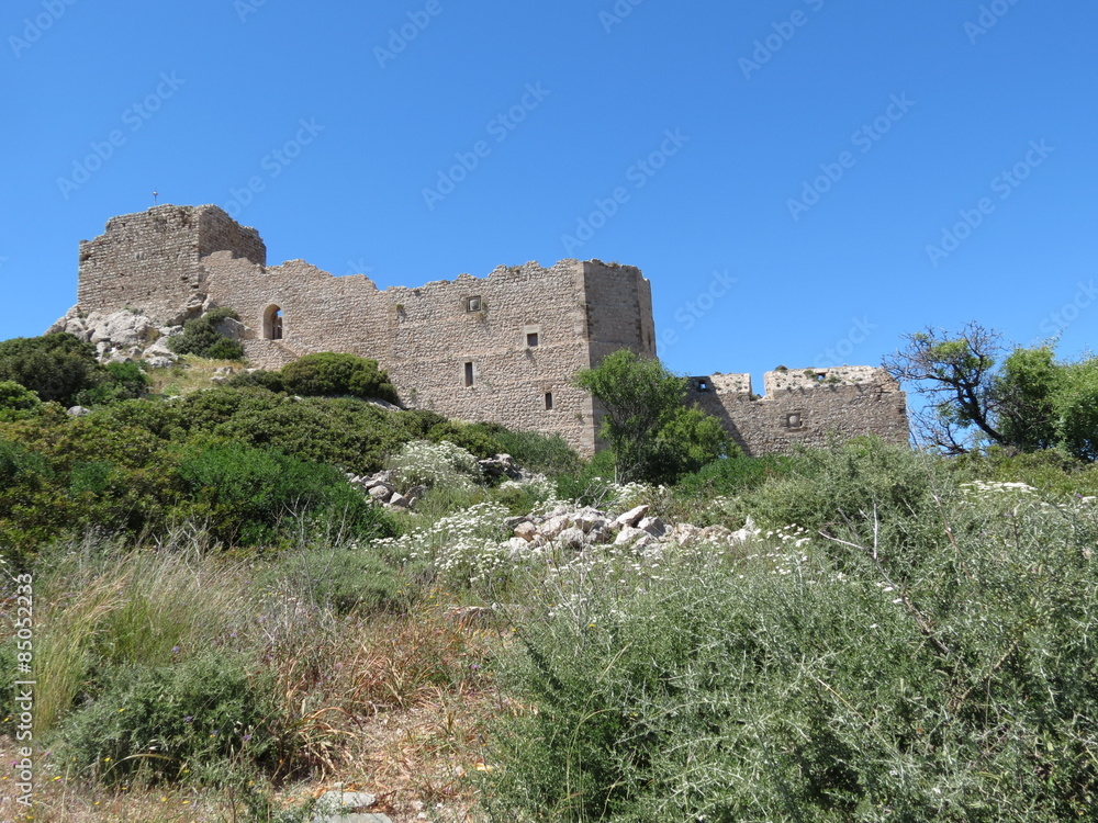 Grèce - ile de Rhodes - Kritinia - Chateau perdu dans la garrigue