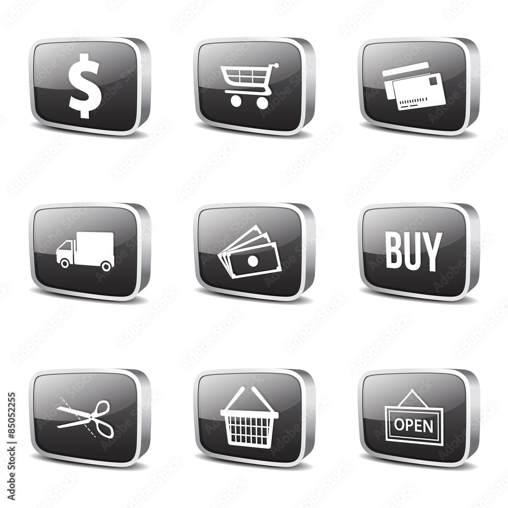Shopping Sign Square Vector Black Button Icon Design Set Shopping Sign Square Vector Black Button Icon Design Set