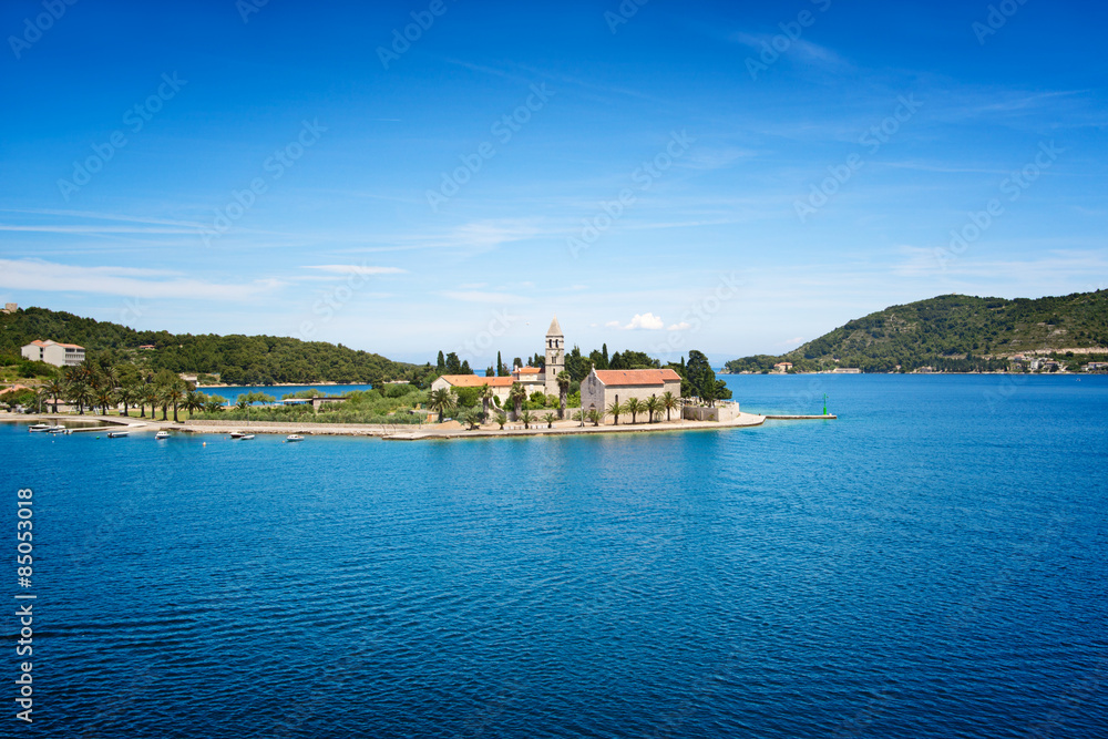     Prirovo Peninsula with Franciscan monastery,Vis Bay, Croatia 