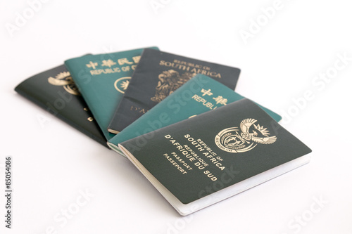 Muliple passports on white background