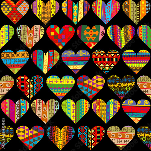 Patterned hearts set, seamless background