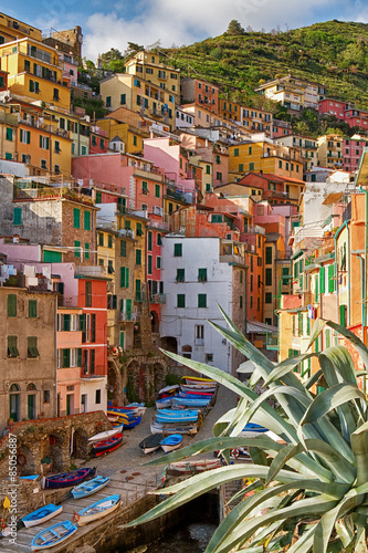 Colourful coastal village Riomaggiore in Cinque terre area, Italy.