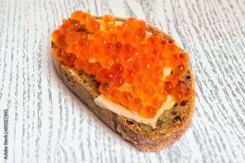 Red caviar bread sandwich