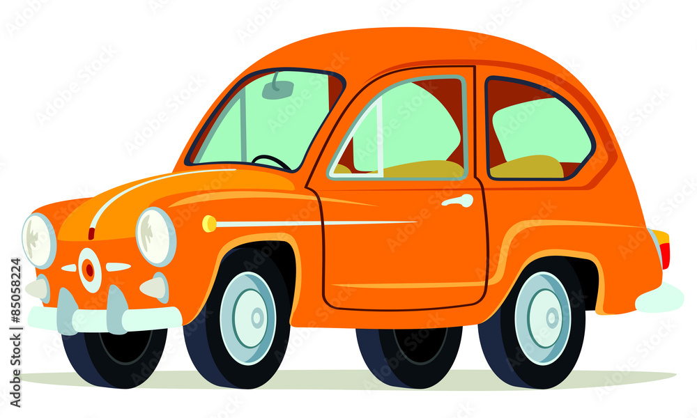 Caricatura Fiat Seat 600 naranja vista frontal y lateral