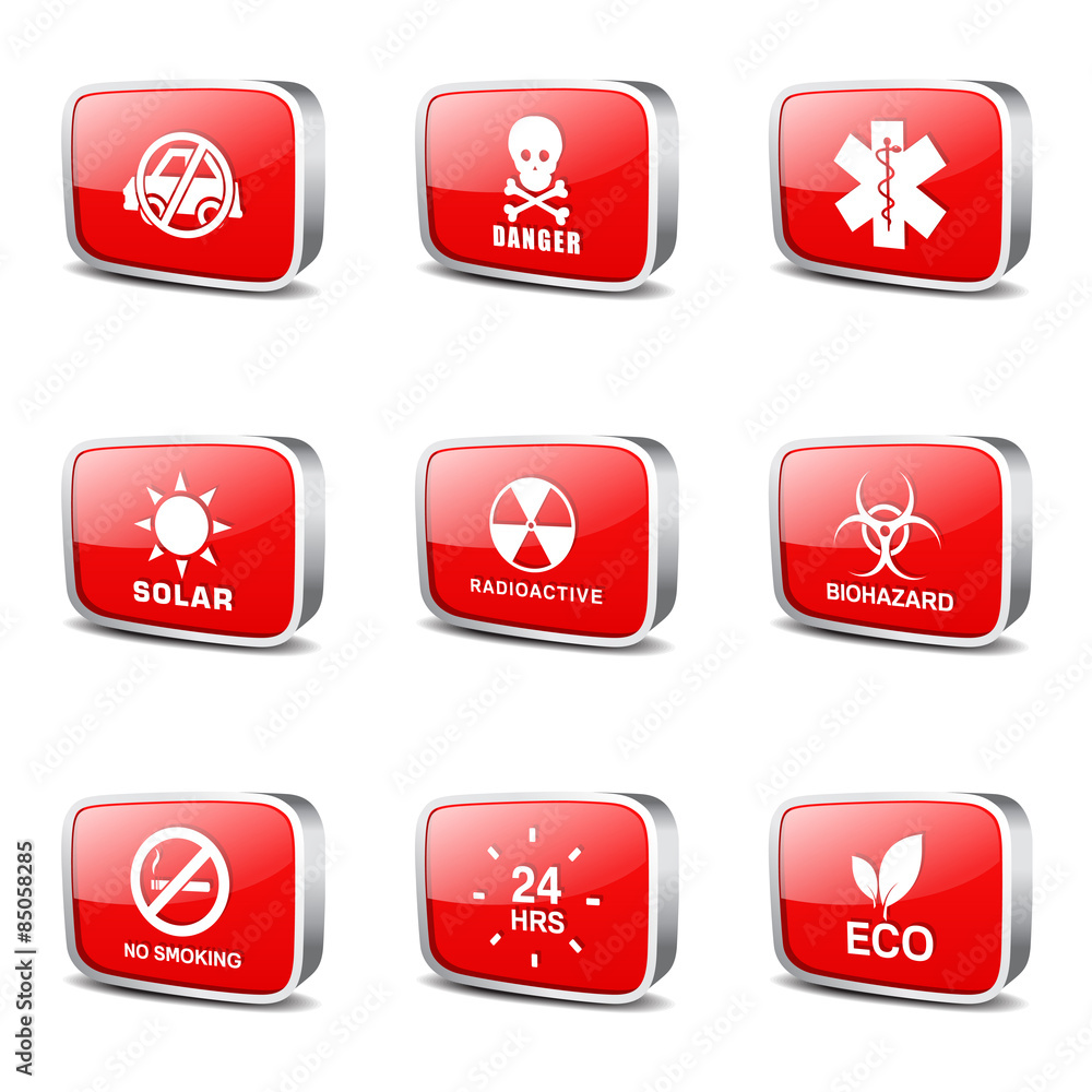 Warning Sign Square Vector Red Icon Design Set