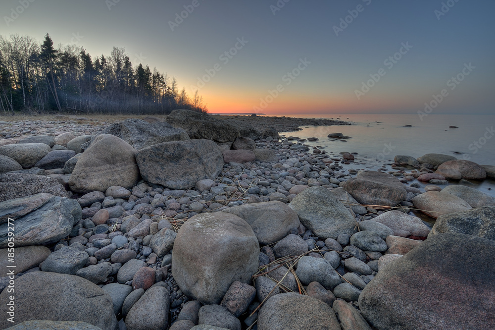 Sunset on Ladoga lake