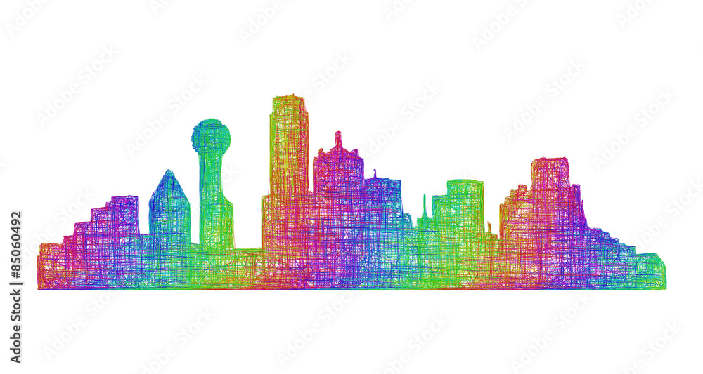 Dallas city skyline silhouette - multicolor line art