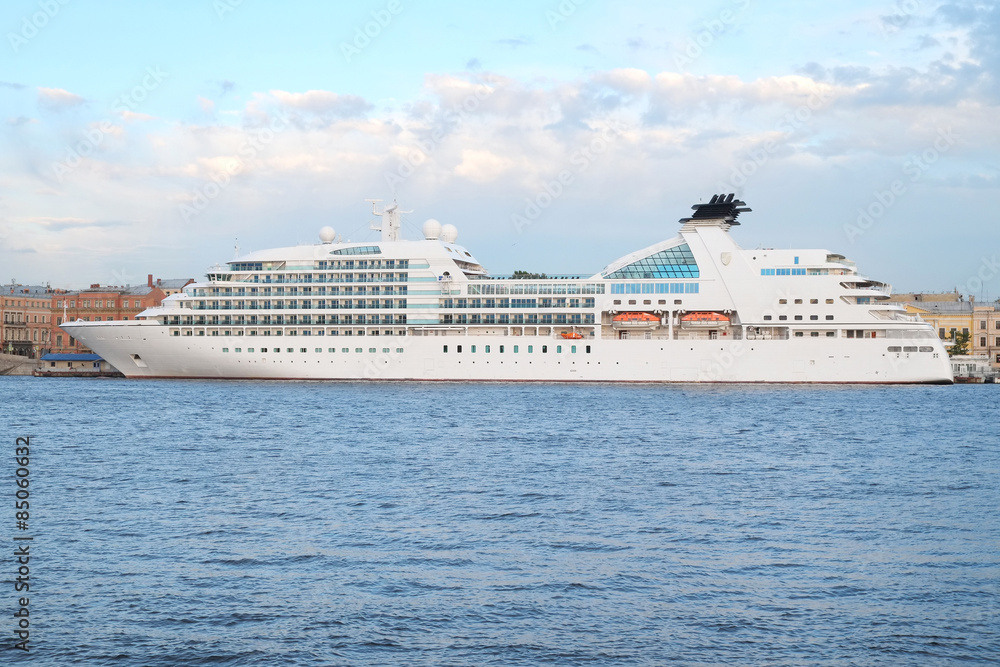 St. Petersburg, Russia, June, 7, 2015: Tourist ship on a Neva river in St. Petersburg