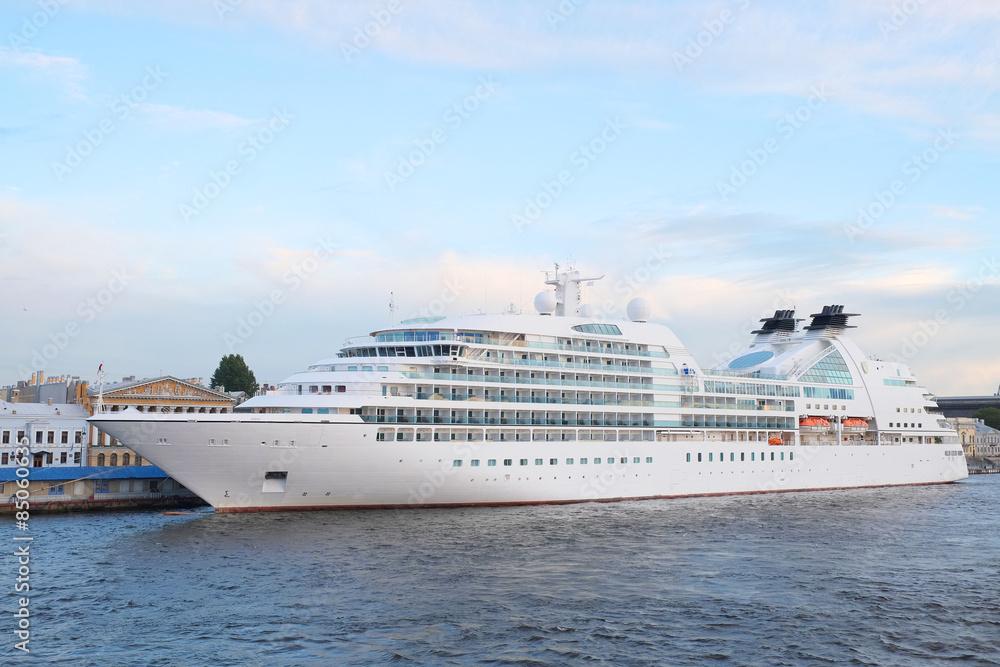 St. Petersburg, Russia, June, 7, 2015: Tourist ship on a Neva river in St. Petersburg
