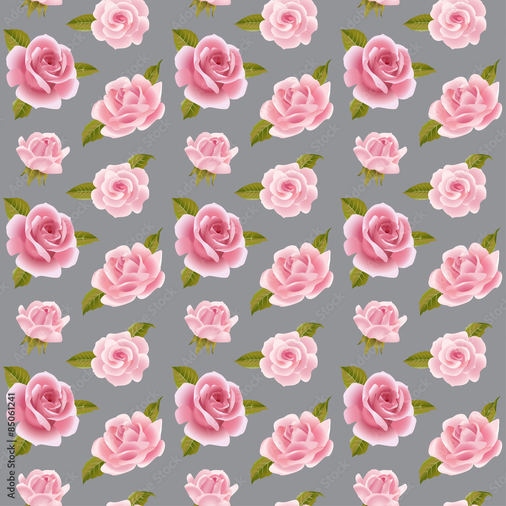 Seamless background with pink roses. 