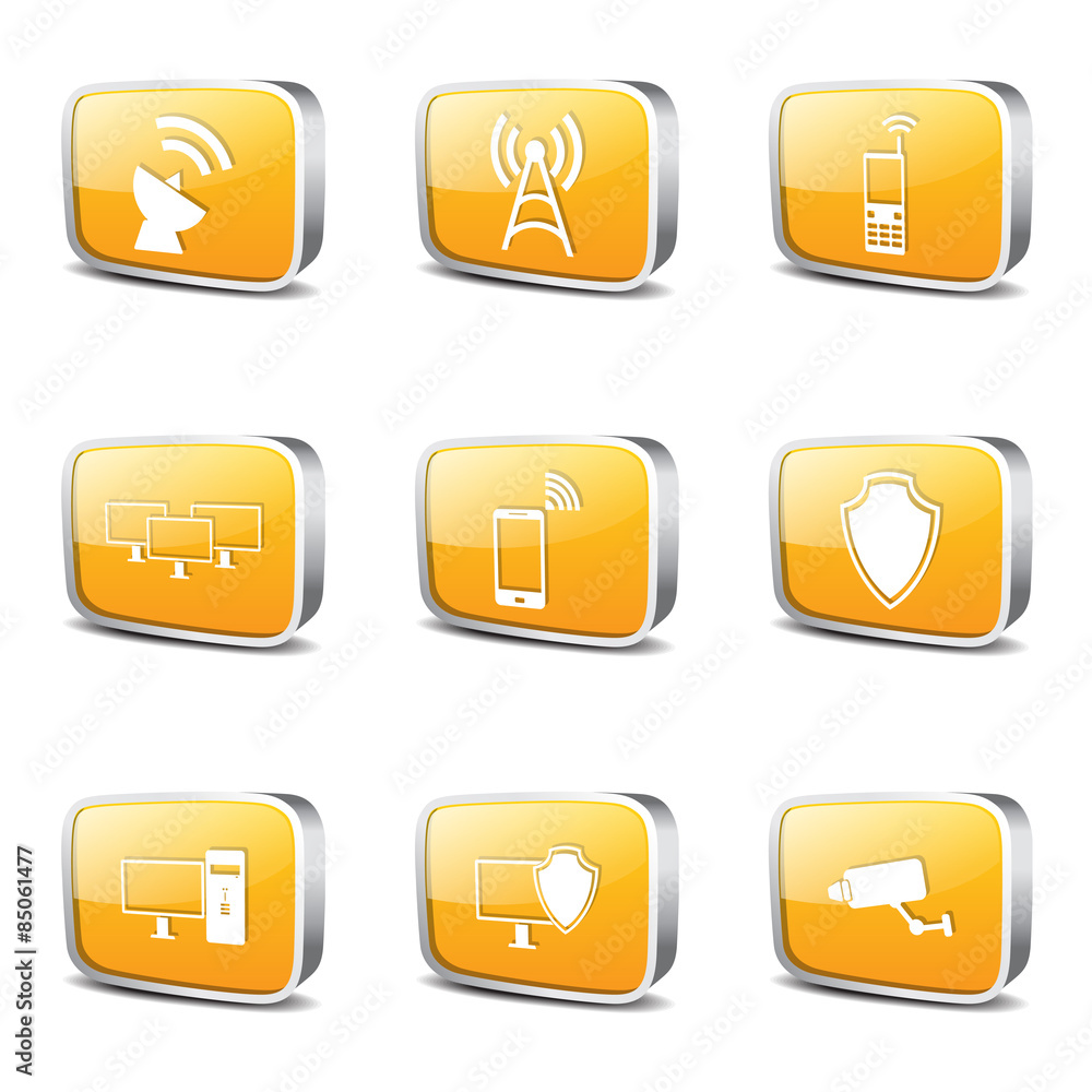 Telecom Communication Square Vector Yellow Icon Design Set Telecom Communication Square Vector Yellow Icon Design Set
