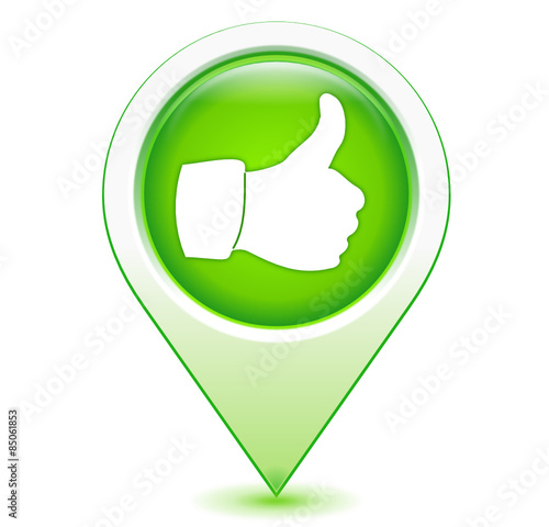 pouce en haut sur marqueur géolocalisation vert