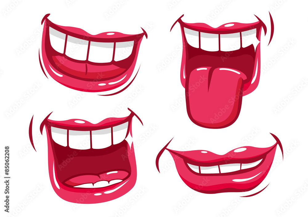 Obraz premium Funny smiling mouths collection. Vector illustration set