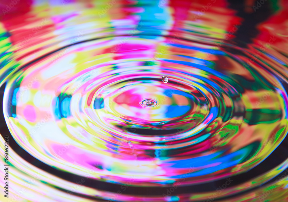 Photo art, Water drop and circles the water, colorful background Photo art, Water drop and circles the water, colorful background