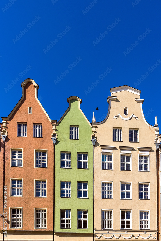Facades of ancient tenements in the old town in Gdansk