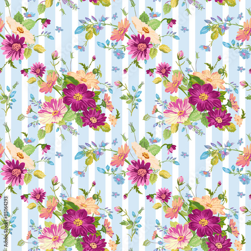 Fototapeta Naklejka Na Ścianę i Meble -  Vintage Floral Background - seamless pattern for design, print