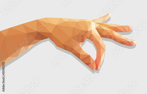 low poly polygon left hand holding his thumb and forefinger empt