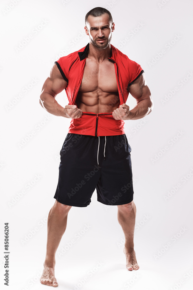 Muscular man in red shirt