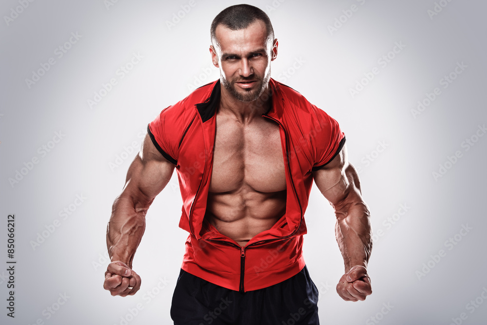 Muscular man in red shirt