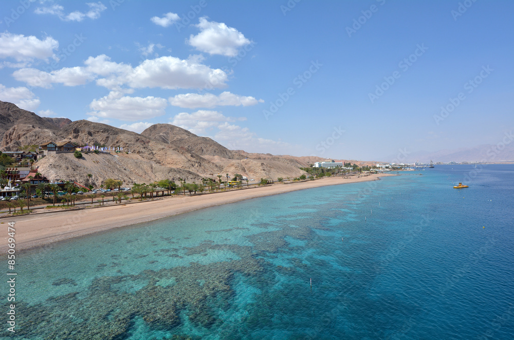 Aerial seascape of Coral Beach Nature Reserve in Eilat, Israel.
