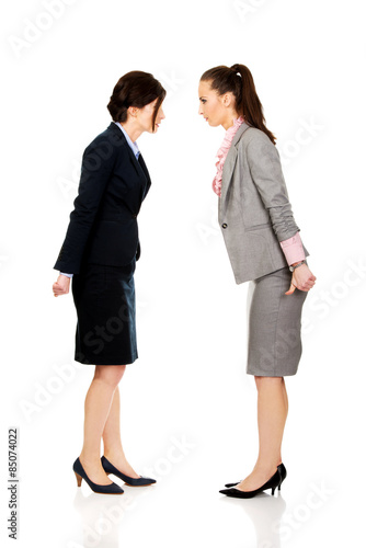 Two angry businesswomans face to face.