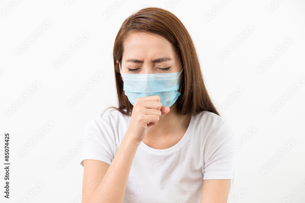 Asian woman cough with face mask protective Asian woman cough with face mask protective