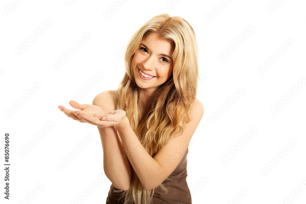 Student woman holding copyspace Student woman holding copyspace