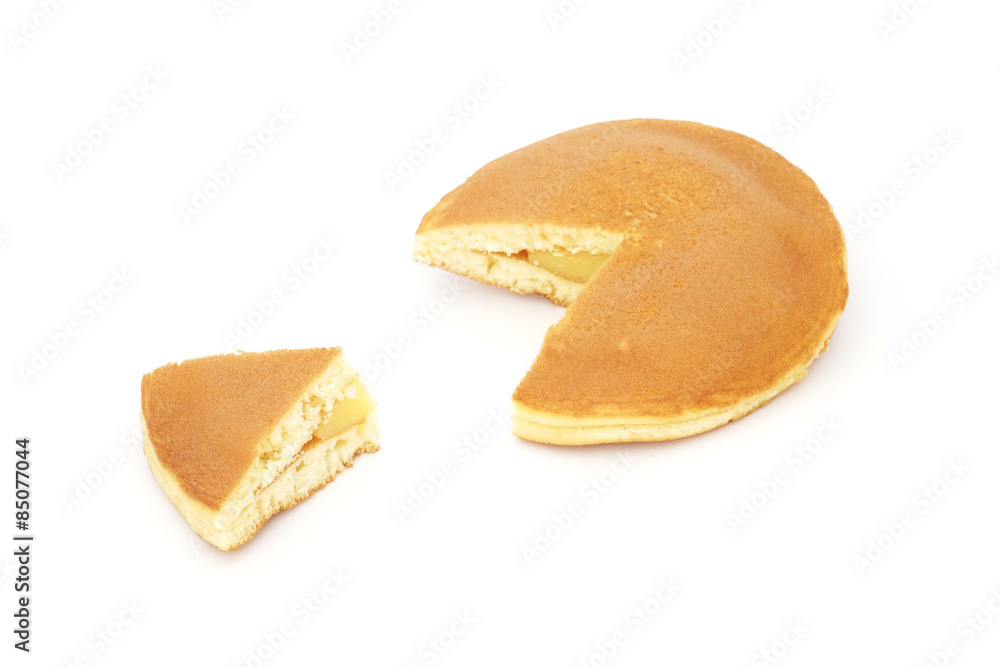 dorayaki with custard cream - Japanese pancake on white background dorayaki with custard cream - Japanese pancake on white background