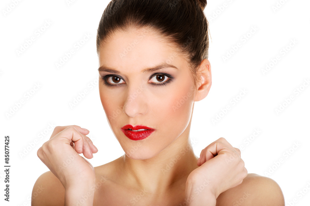 Beautiful topless woman with make up. Beautiful topless woman with make up.