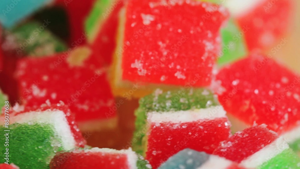 Gummy - jelly candy at rotating display, extreme closeup Gummy - jelly candy at rotating display, extreme closeup
